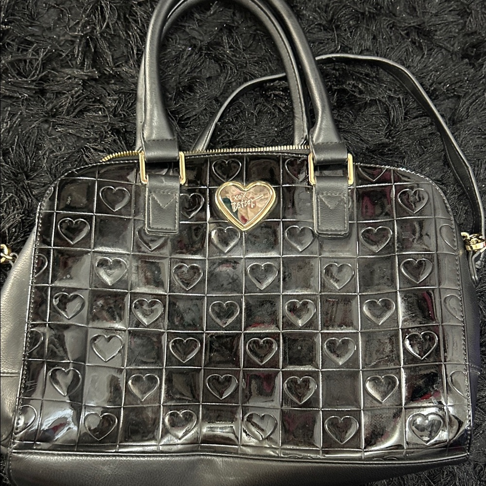 Betsey Johnson Black Heart Embossed Shoulder Bag